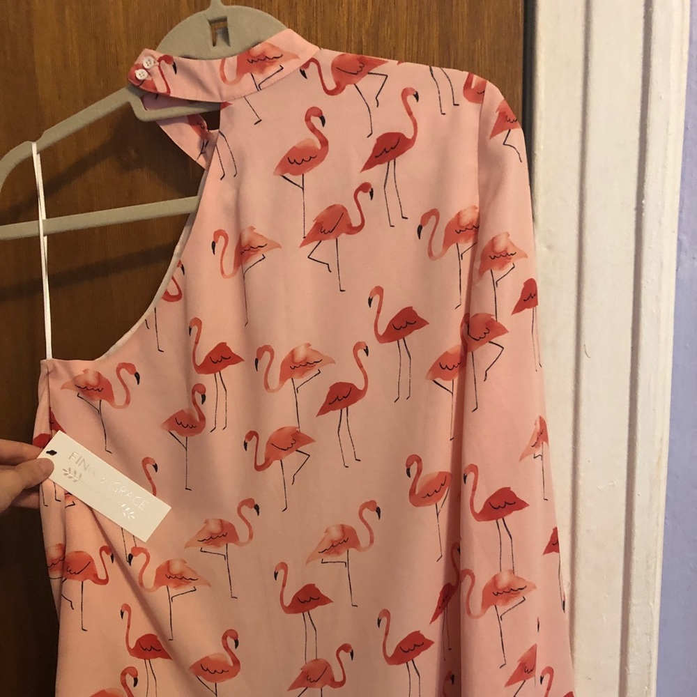 One shoulder flamingo silk top